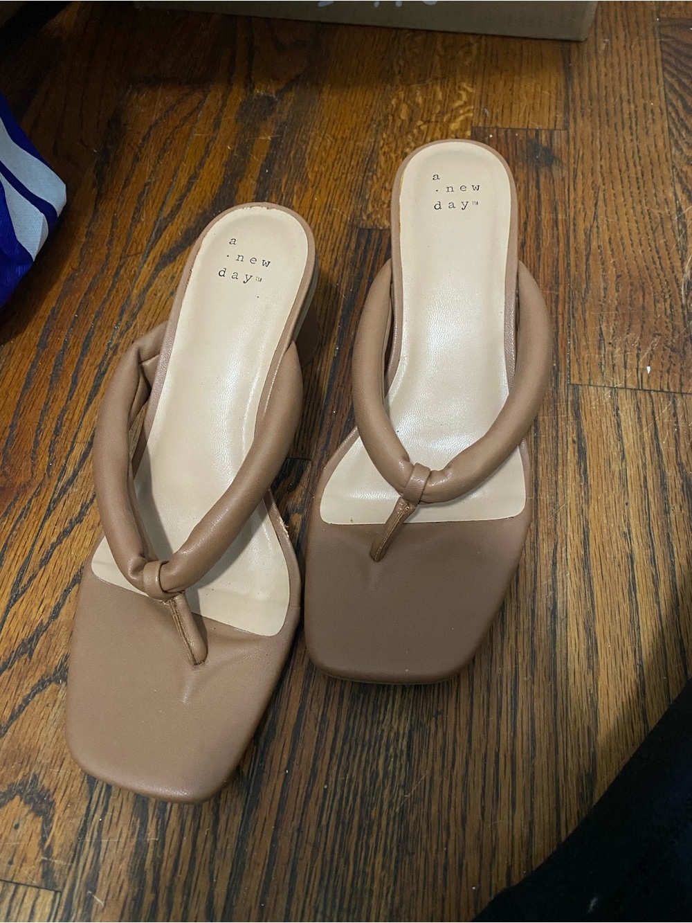 a new day Brown Square-Toe Padded Toe-Post Sandals